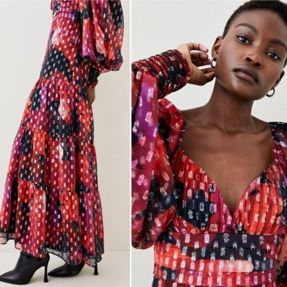 Karen Millen Metallic Beaded Midi Dress Boho Holidays Christmas Regencycore